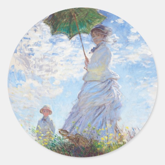 Adesivo Redondo Mulher com Parasol por Claude Monet (Frente)