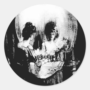 Adesivo Redondo Mulher com Reflexo Crânio de Halloween Espelhada