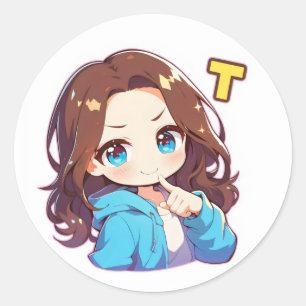 Adesivo Redondo Mulher de Anime com Letra T