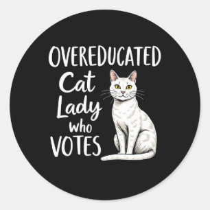 Adesivo Redondo Mulher De Gato Excessionária Que Vota Para Kamala