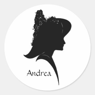 Adesivo Redondo Mulher de Silhueta Vintage com Chapéu Pessoal
