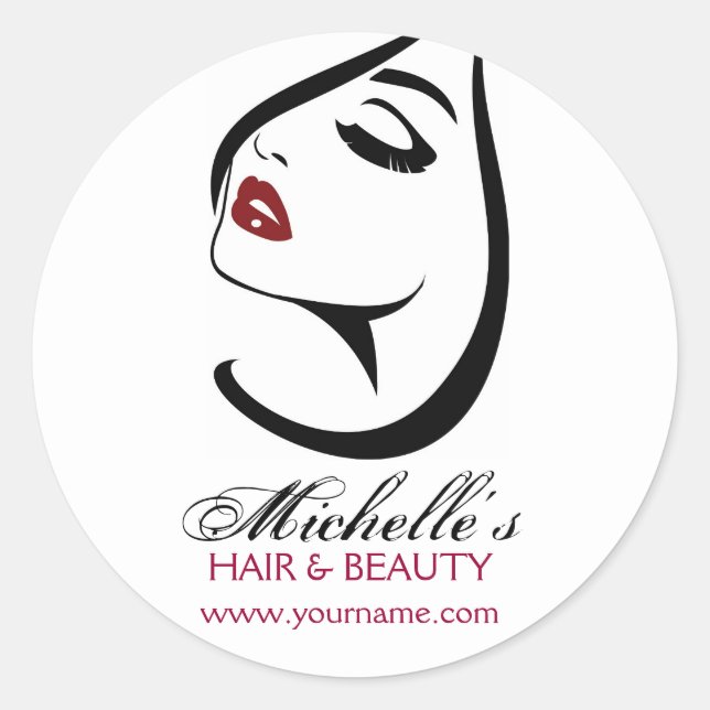 Adesivo Redondo Mulher encara lábios vermelhos longos pestanas Íco (Frente)