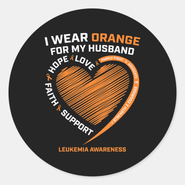 Adesivo Redondo Mulher, Eu Visto Laranja Para O Meu Marido Leucemi (Frente)