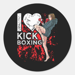 Adesivo Redondo Mulher Garota Kickboxer Eu Amo Kickboxing