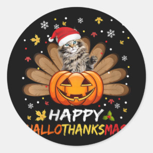 Adesivo Redondo Mulher Gato Feliz Feliz Hallothanksmas Dia das Bru