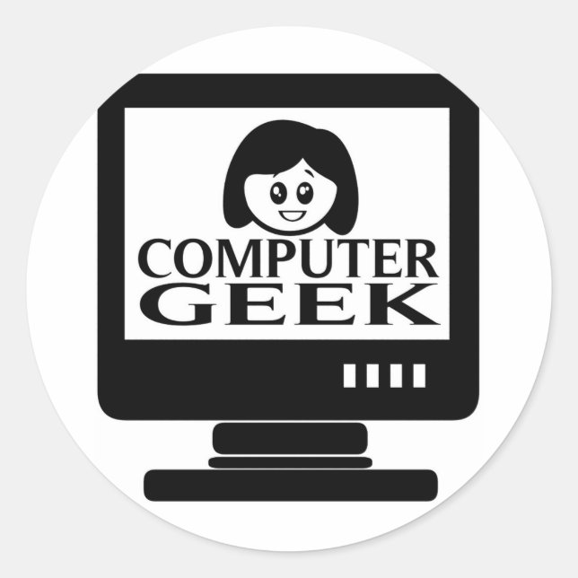 Adesivo Redondo Mulher Geek de Computador (Frente)