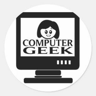 Adesivo Redondo Mulher Geek de Computador