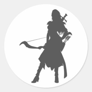 Adesivo Redondo Mulher guerreira da silhueta - Escolher cor de fun