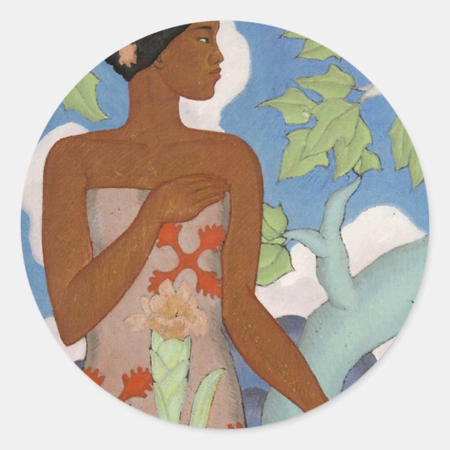 Adesivo Redondo "Mulher Havaiana" - Arman Manookian Sticker (Frente)