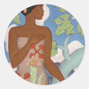 Adesivo Redondo "Mulher Havaiana" - Arman Manookian Sticker