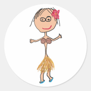 Adesivo Redondo Mulher Havaiana na saia da grama