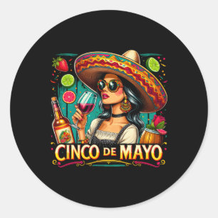 Adesivo Redondo Mulher Imigrante Mexicana Cinco De Mayo Engraçado
