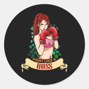 Adesivo Redondo Mulher Irlandesa Forte Empoderada Boxe Kickboxing