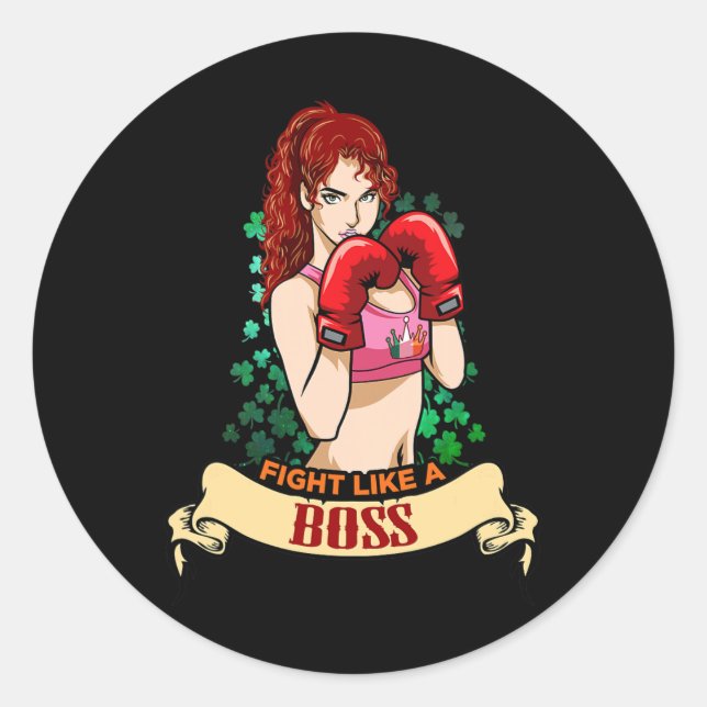 Adesivo Redondo Mulher Irlandesa Forte Empoderada Boxe Kickboxing (Frente)