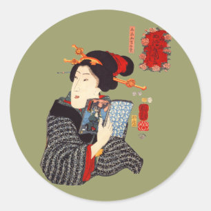 Adesivo Redondo Mulher japonesa 2 de leitura