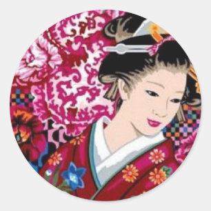 Adesivo Redondo Mulher japonesa no quimono