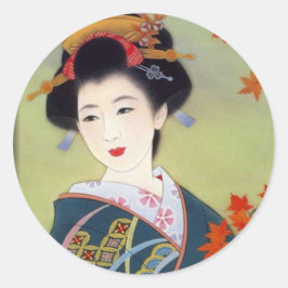 Adesivo Redondo Mulher japonesa no quimono azul