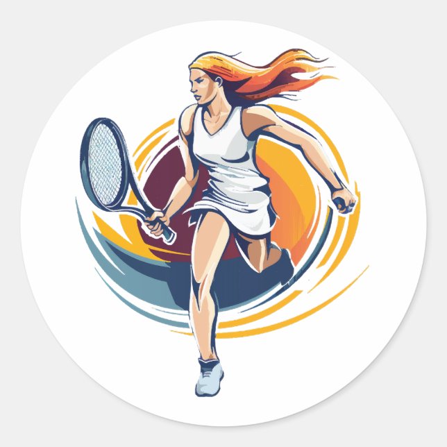 Adesivo Redondo mulher jogando ténis (Frente)