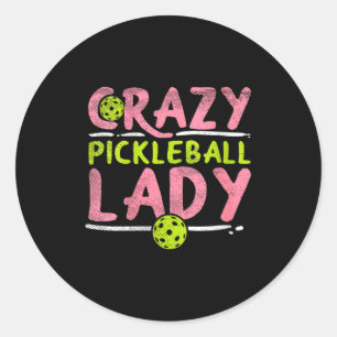 Adesivo Redondo Mulher louca de pickleball senhora engraçada de pi