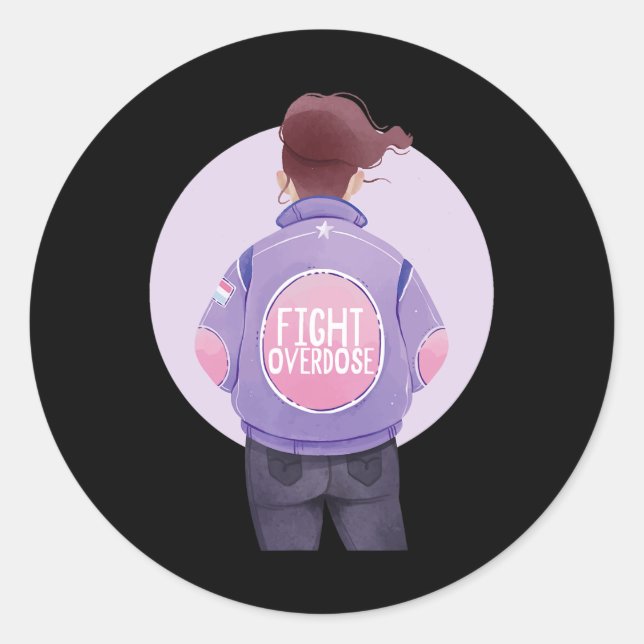 Adesivo Redondo mulher luta contra a sobredosagem Roxo (Frente)