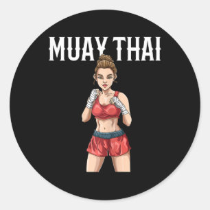 Adesivo Redondo Mulher Muay Thai - Boxe Tailandês e Kickboxing