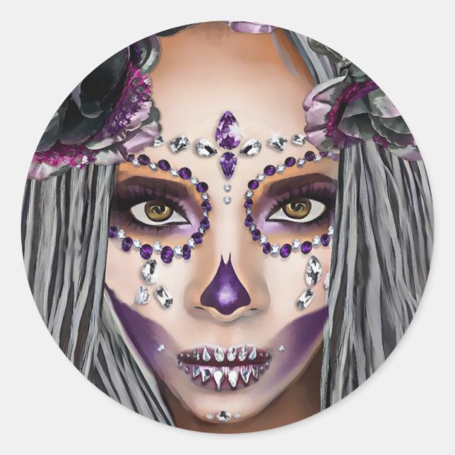 Adesivo Redondo Mulher Negra Africana Sacerdosa Fantasia Arte (Frente)