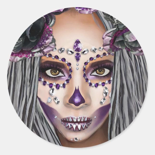 Adesivo Redondo Mulher Negra Africana Sacerdosa Fantasia Arte (Frente)