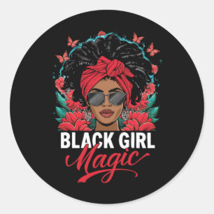 Adesivo Redondo Mulher Negra Afro-Americana Com Borboletas E 