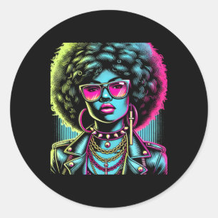 Adesivo Redondo Mulher Negra Com Vinheta Afro Grande