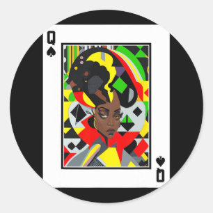 Adesivo Redondo Mulher negra Décima sexta Rainha Negra Quad Spade
