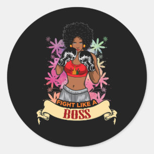 Adesivo Redondo Mulher Negra Empoderada Boxe Magia Kickboxing Meni