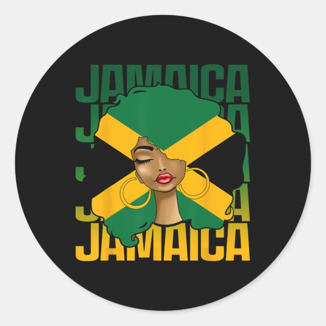 Adesivo Redondo Mulher Negra Feliz Dia da Independência Jamaica (Frente)