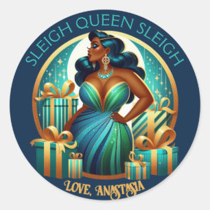 Adesivo Redondo Mulher Negra Glamorosa Na moda festiva Natal