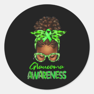 Adesivo Redondo Mulher Negra Mensageira Bun Fita Verde Glaucoma Aw