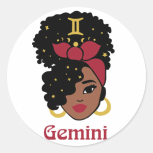 Adesivo Redondo Mulher Negra Zodiac Gemini