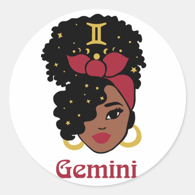 Adesivo Redondo Mulher Negra Zodiac Gemini (Frente)