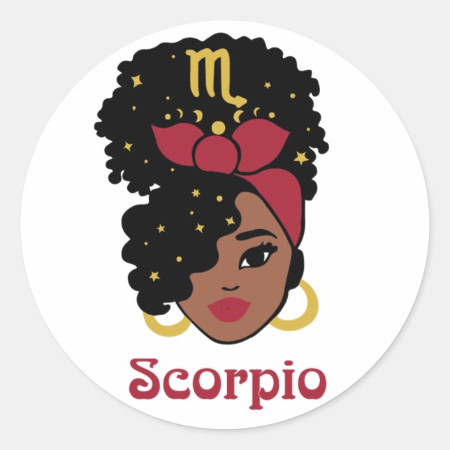 Adesivo Redondo Mulher Negra Zodiac Scorpio (Frente)