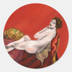 Adesivo Redondo Mulher no Red Sofa
