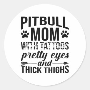 Adesivo Redondo Mulher Pitbull Mãe Com Tatuagens Bonito Olhos Espe