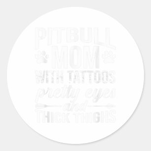 Adesivo Redondo Mulher Pitbull Mãe Com Tatuagens Bonito Olhos Espe