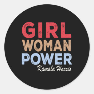 Adesivo Redondo Mulher Power Kamala Harris Retro Vintage