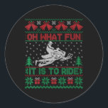 Adesivo Redondo Mulher Que Divertido É Viajar Snowmobile Ugly C<br><div class="desc">Mulher Que Divertido É Viajar Um Suéter De Natal Feio</div>