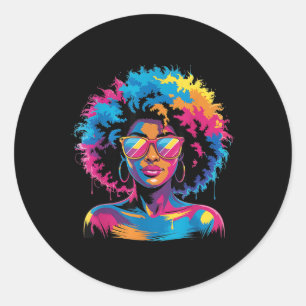 Adesivo Redondo Mulher Rainha Negra Afro Melanin Tinta Derrubando