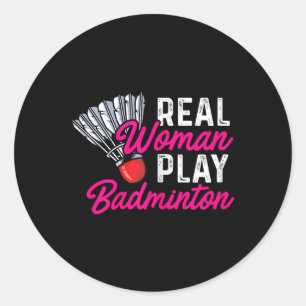 Adesivo Redondo Mulher Real Jogando Badminton Jogadora de Badminto