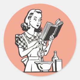 Adesivo Redondo Mulher retrô cozinhando engraçado anos 1950