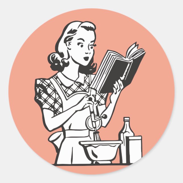 Adesivo Redondo Mulher retrô cozinhando engraçado anos 1950 (Frente)