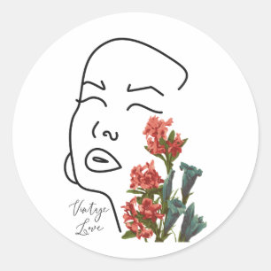 Adesivo Redondo Mulher retrógrada fica com uma linha de flor T