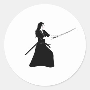 Adesivo Redondo Mulher Samurai Warrior com Katana