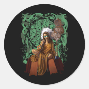 Adesivo Redondo Mulher Shaman com endereço Dream Catcher