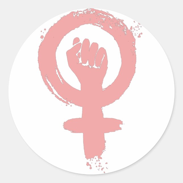 Adesivo Redondo Mulher - Sinal Feminista Primeiro Justiça Social (Frente)